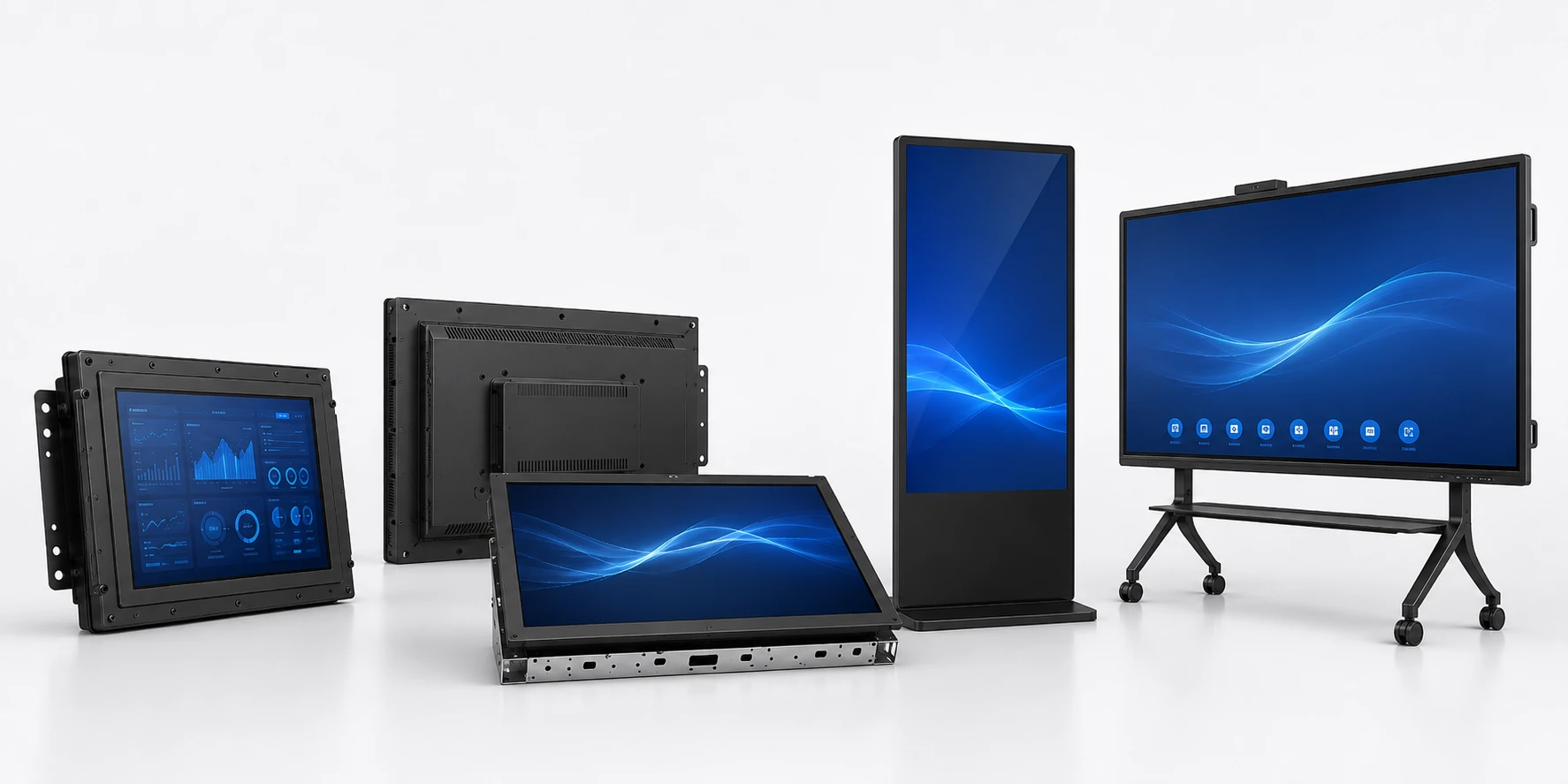 Industrial and commercial displays for control, advertising, education and business applications