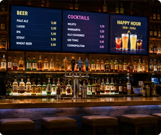 Digital menu display in a bar setting