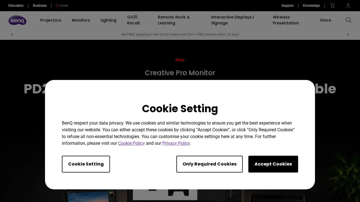 BenQ official website screenshot