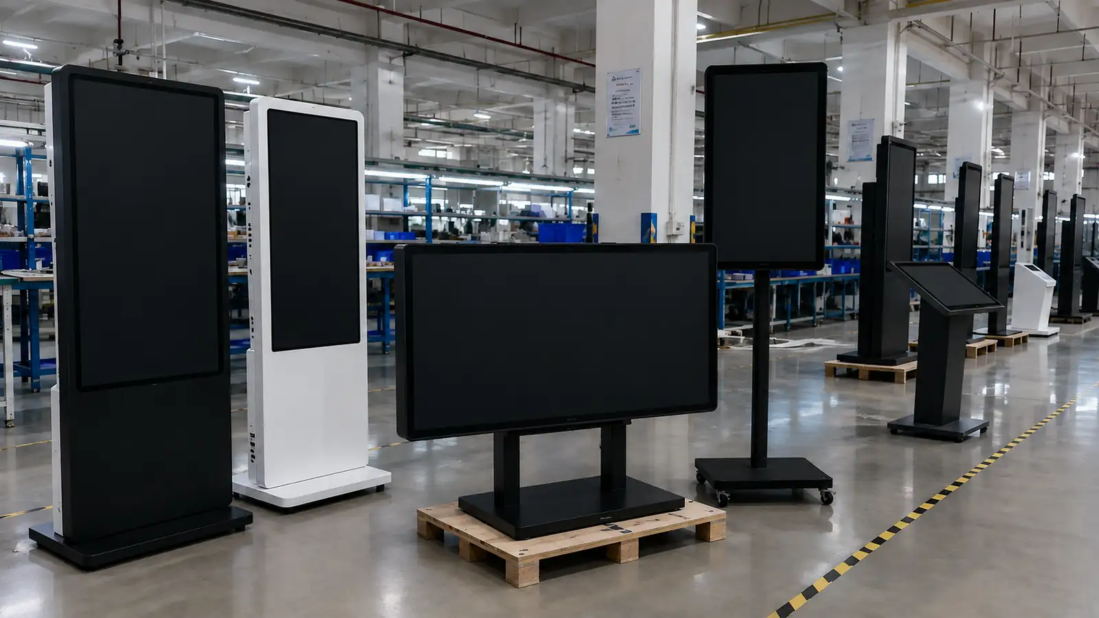 Wall-mounted digital menu boards displaying restaurant menu content
