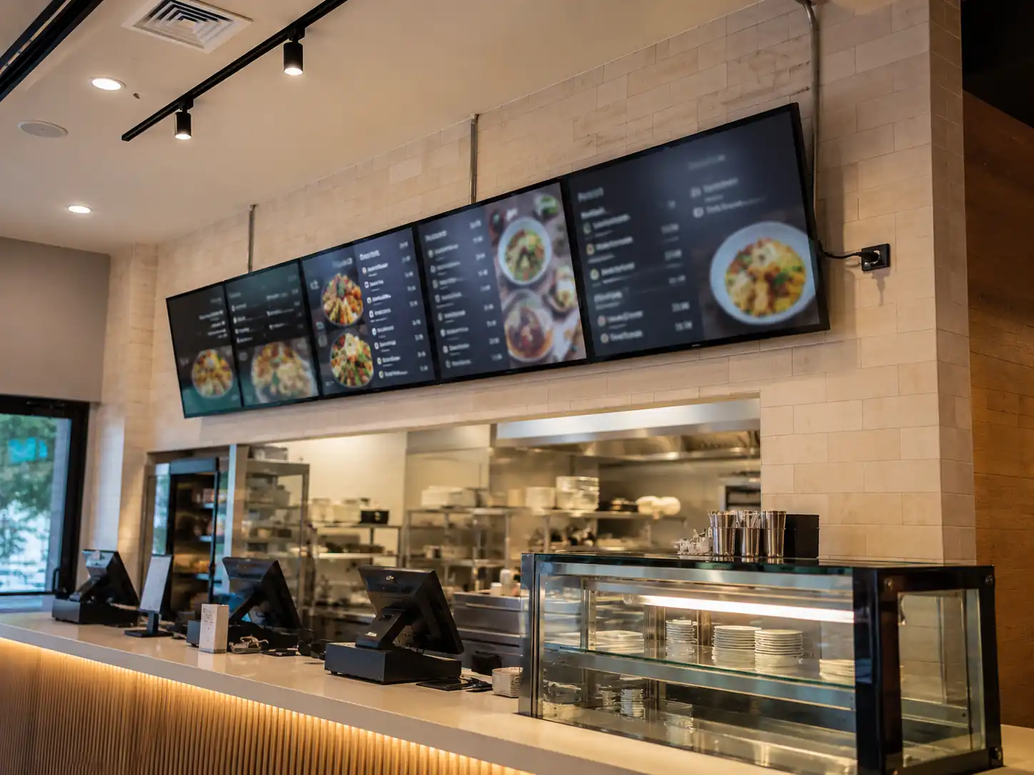 Digital menu board installation factors including viewing distance, mounting, power and network access