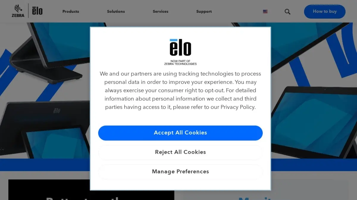 Elo Touch Solutions official website screenshot