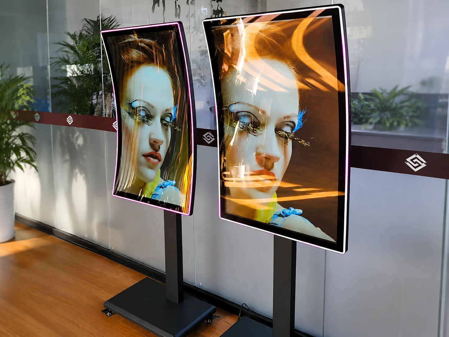 Floor standing digital signage display showroom