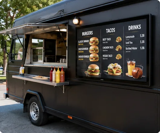 Outdoor digital menu board on a food truck