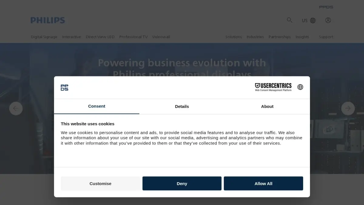 Philips Professional Display Solutions official website screenshot