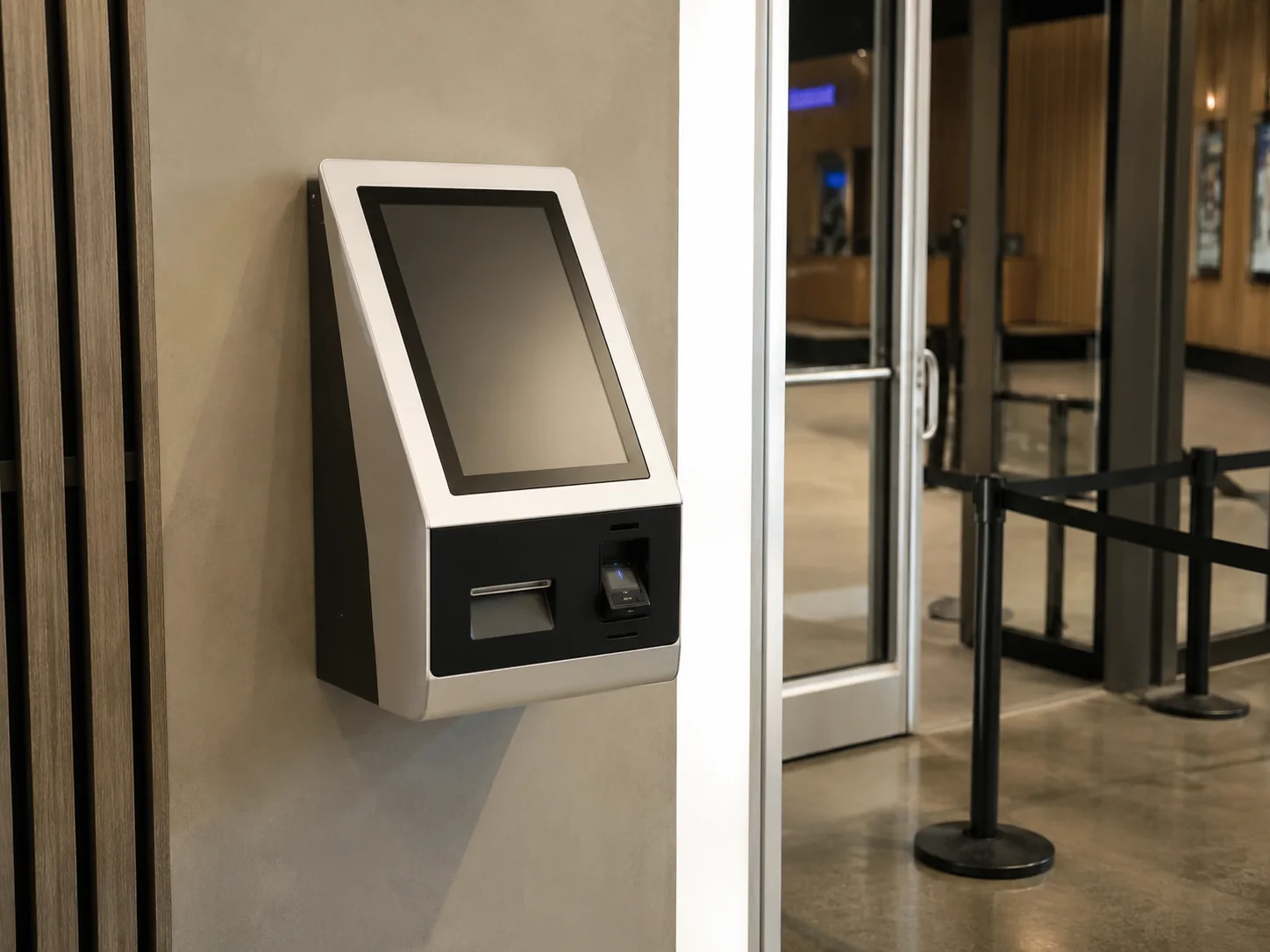 wall-mounted self-service ticketing kiosk