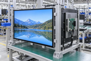 Open-frame touchscreen monitor installed behind an equipment panel