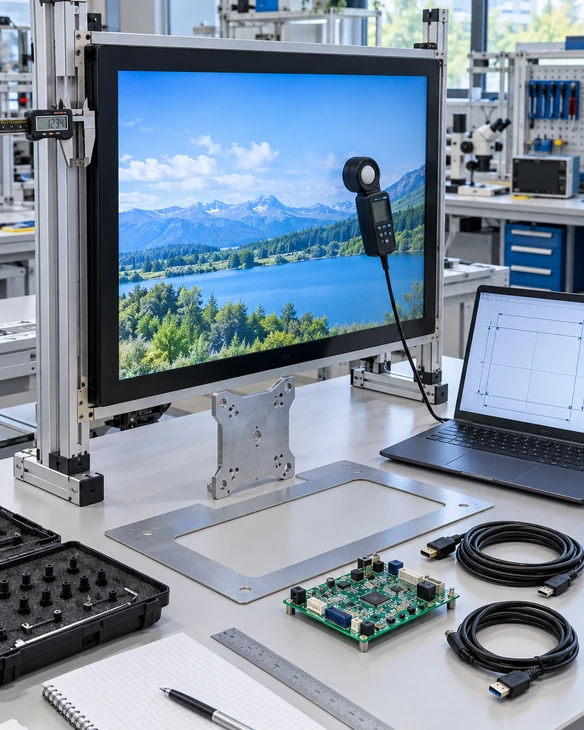 Annotated touchscreen monitor selection risks covering size, touch, ports and mounting