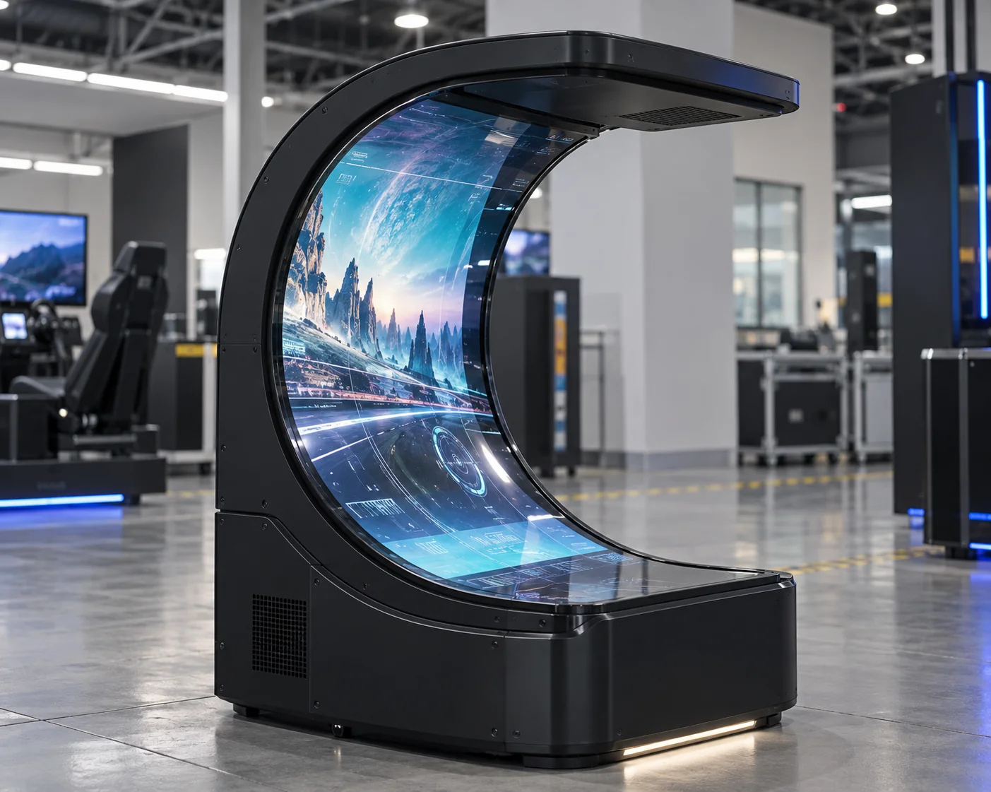 C-shaped curved capacitive touchscreen monitor