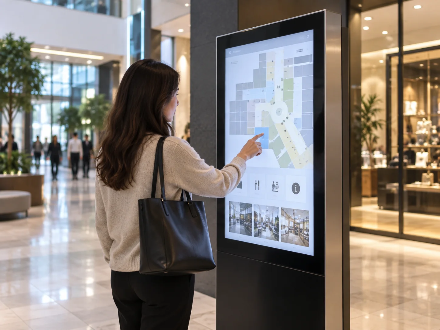 Large touch panel monitor used for interactive commercial information