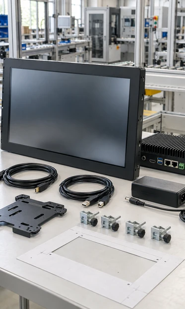 HDMI touchscreen customization for panel, controller, ports, housing and mounting