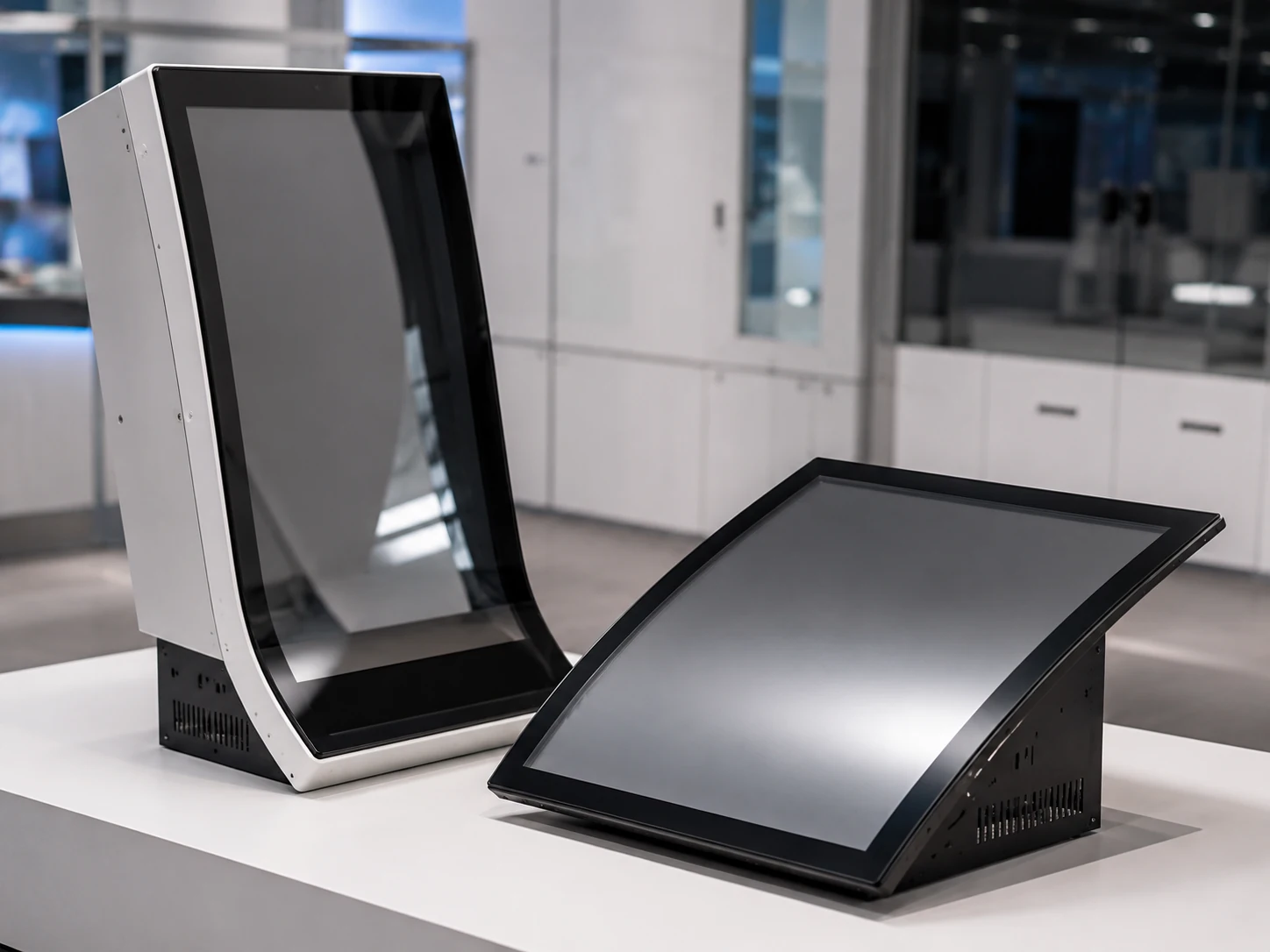 J-type and C-type curved touch monitors for custom kiosk cabinets