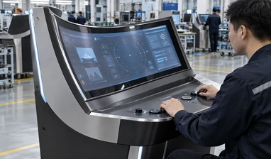 C-shaped and J-shaped curved LCD touchscreen monitors