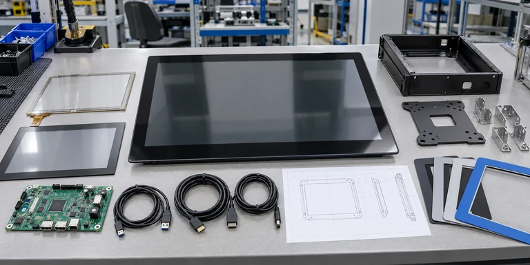 Custom touchscreen panel display enclosure interface and cover glass options