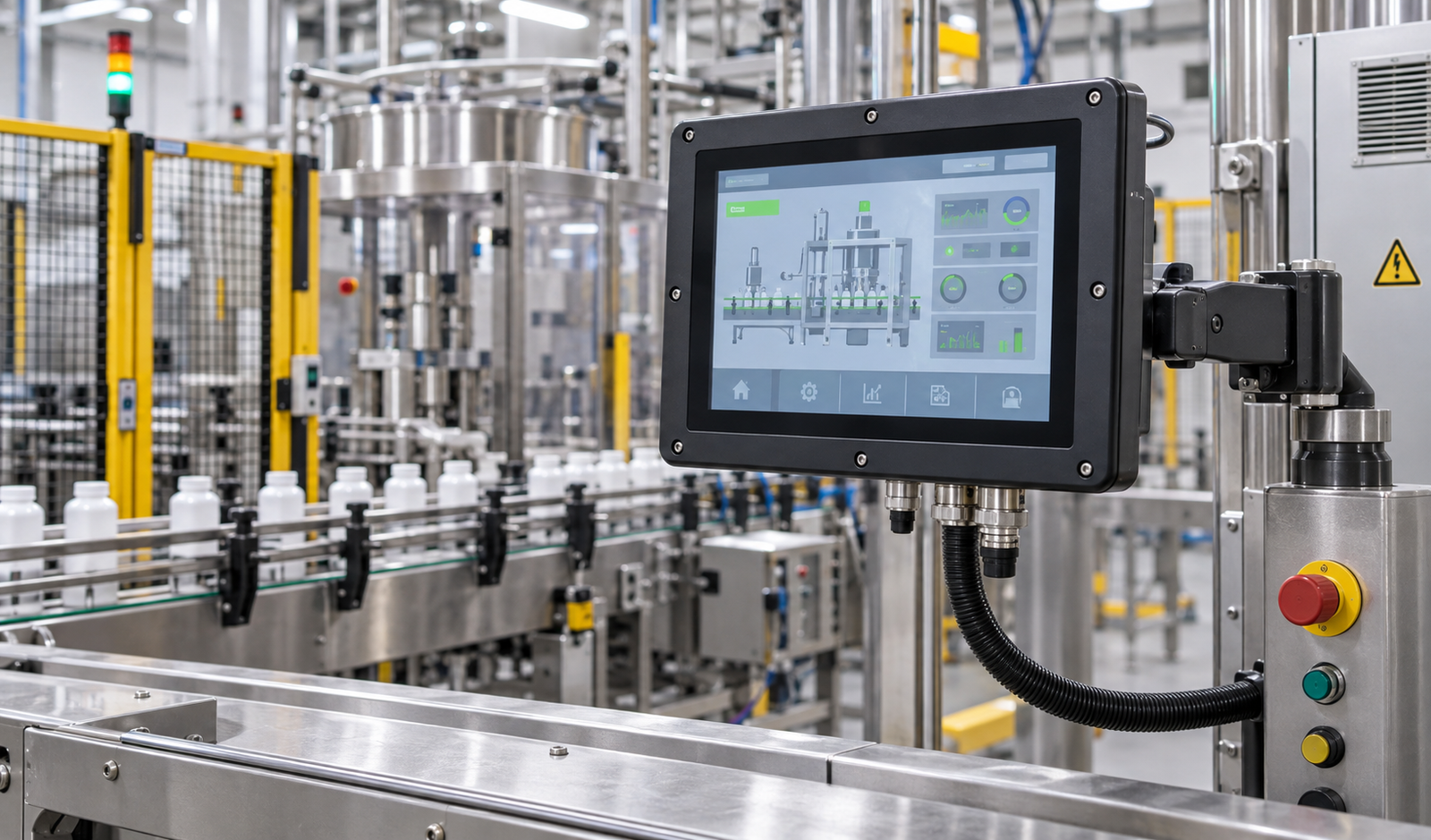 Industrial LCD touch monitor connected to an external host