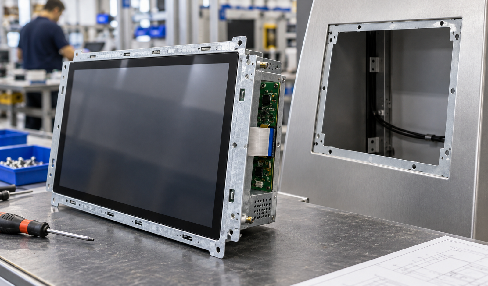 Open-frame LCD touch monitor for cabinet integration