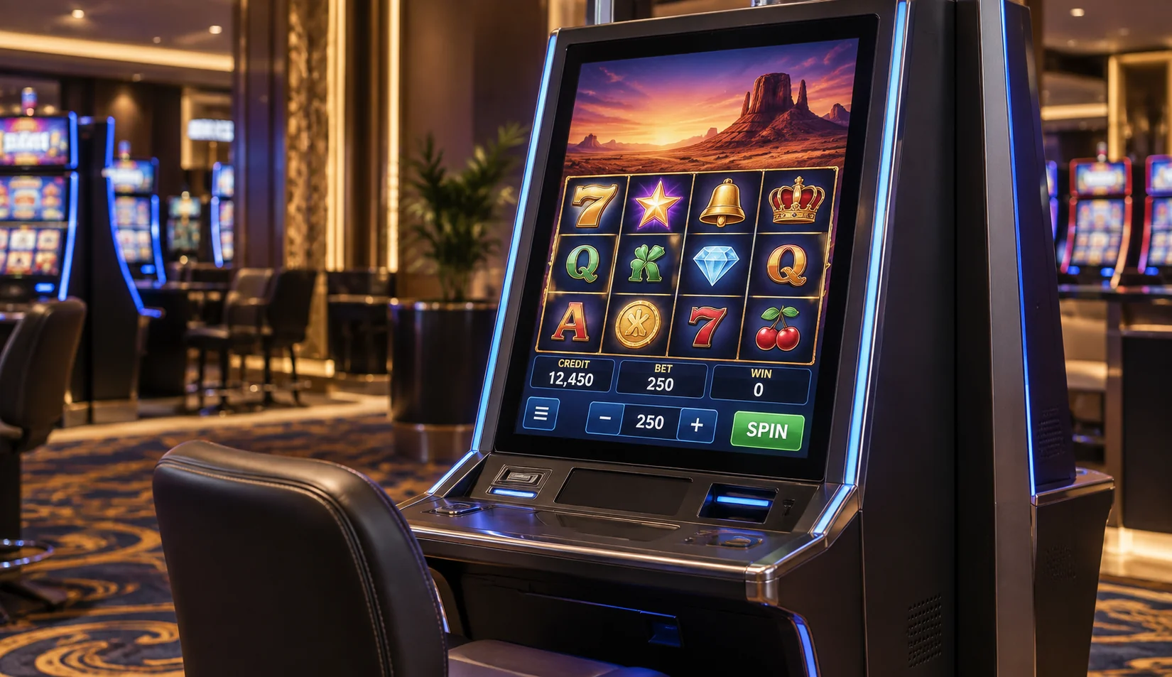 Curved touchscreen monitor installed in a gaming cabinet