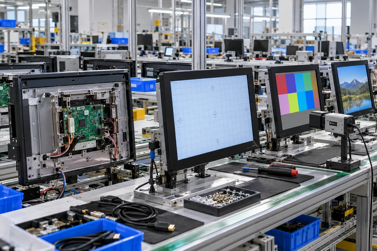 Touchscreen monitor manufacturing and pre-shipment inspection