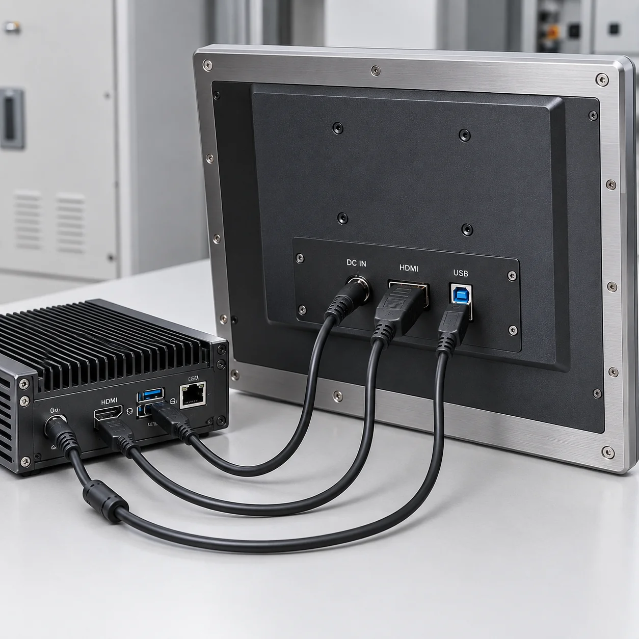 Flat monitor back housing and interfaces