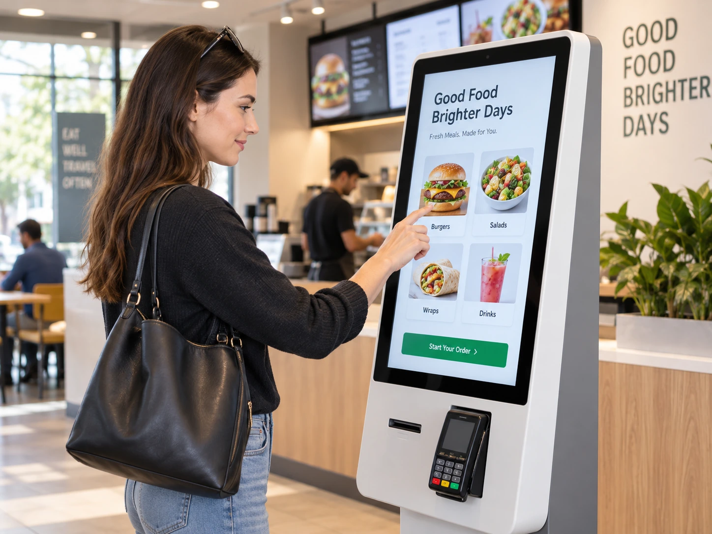 Touch screen monitor integrated into a self-service kiosk enclosure