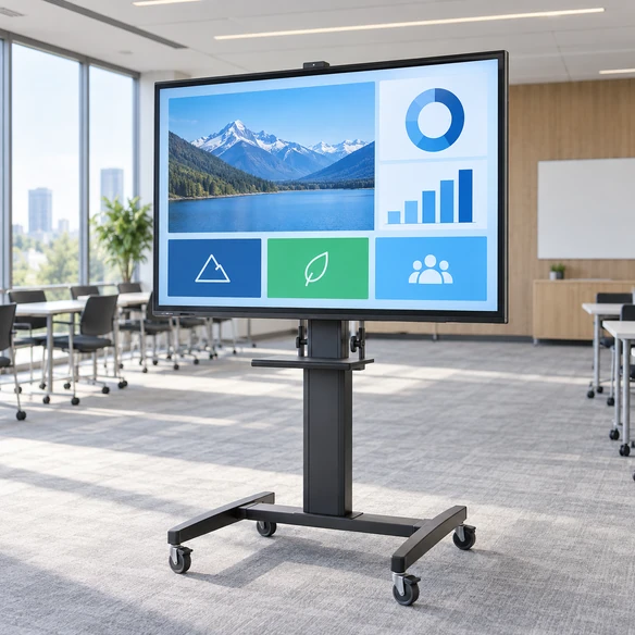 Interactive touchscreen monitor selected for room size and viewing distance