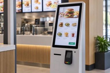 Kiosk touch panel monitor integrated into a self-service terminal