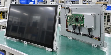 Lucky-XFC open-frame touch monitor installed behind an equipment panel