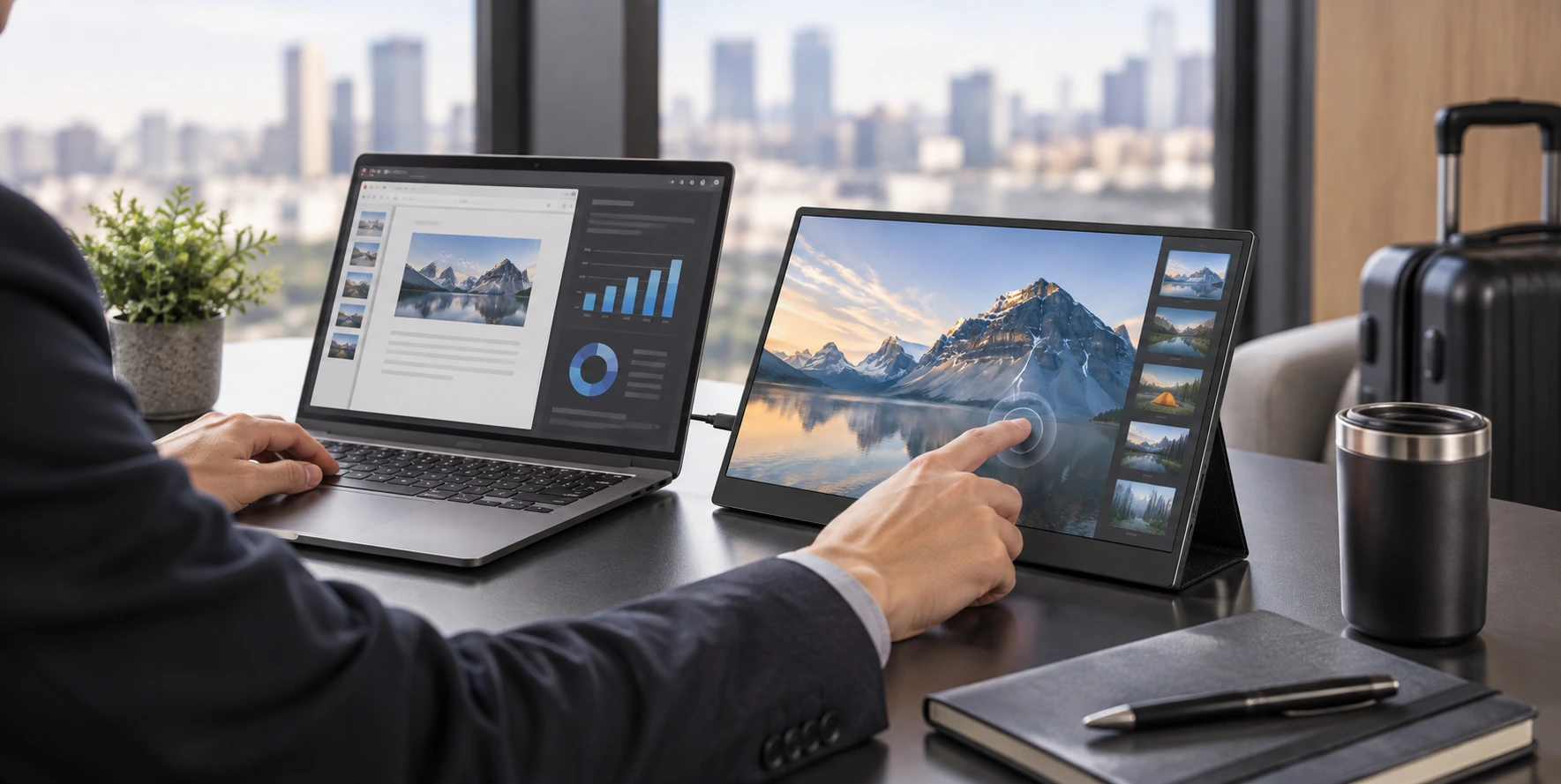 Mobile workstation setup with secondary touch display