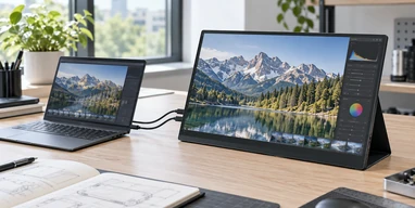 Portable HDMI touchscreen monitor with kickstand and side ports