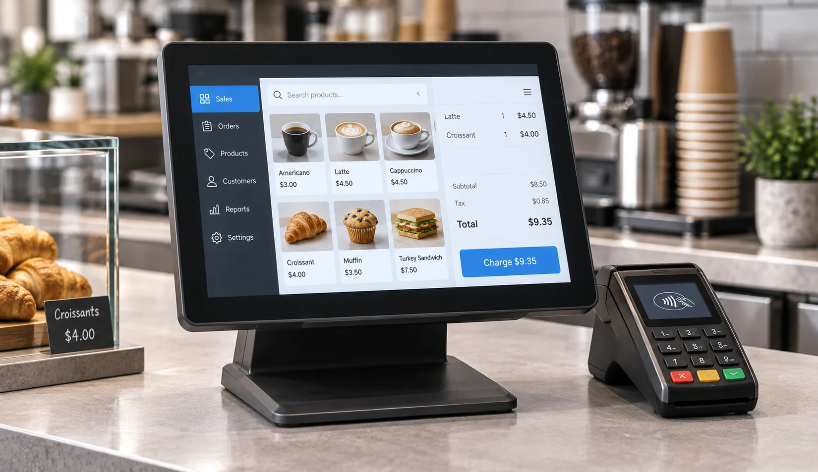 Flat touchscreen monitor used in a POS terminal