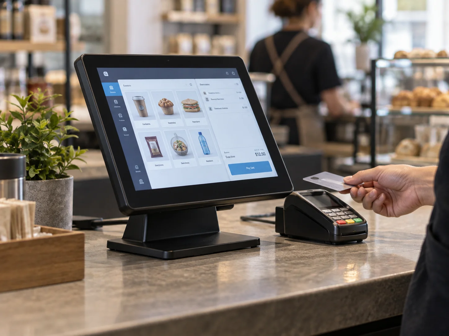 Flat touch panel monitor used in a point-of-sale system