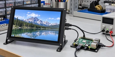 Compact HDMI touch display connected to a single-board computer