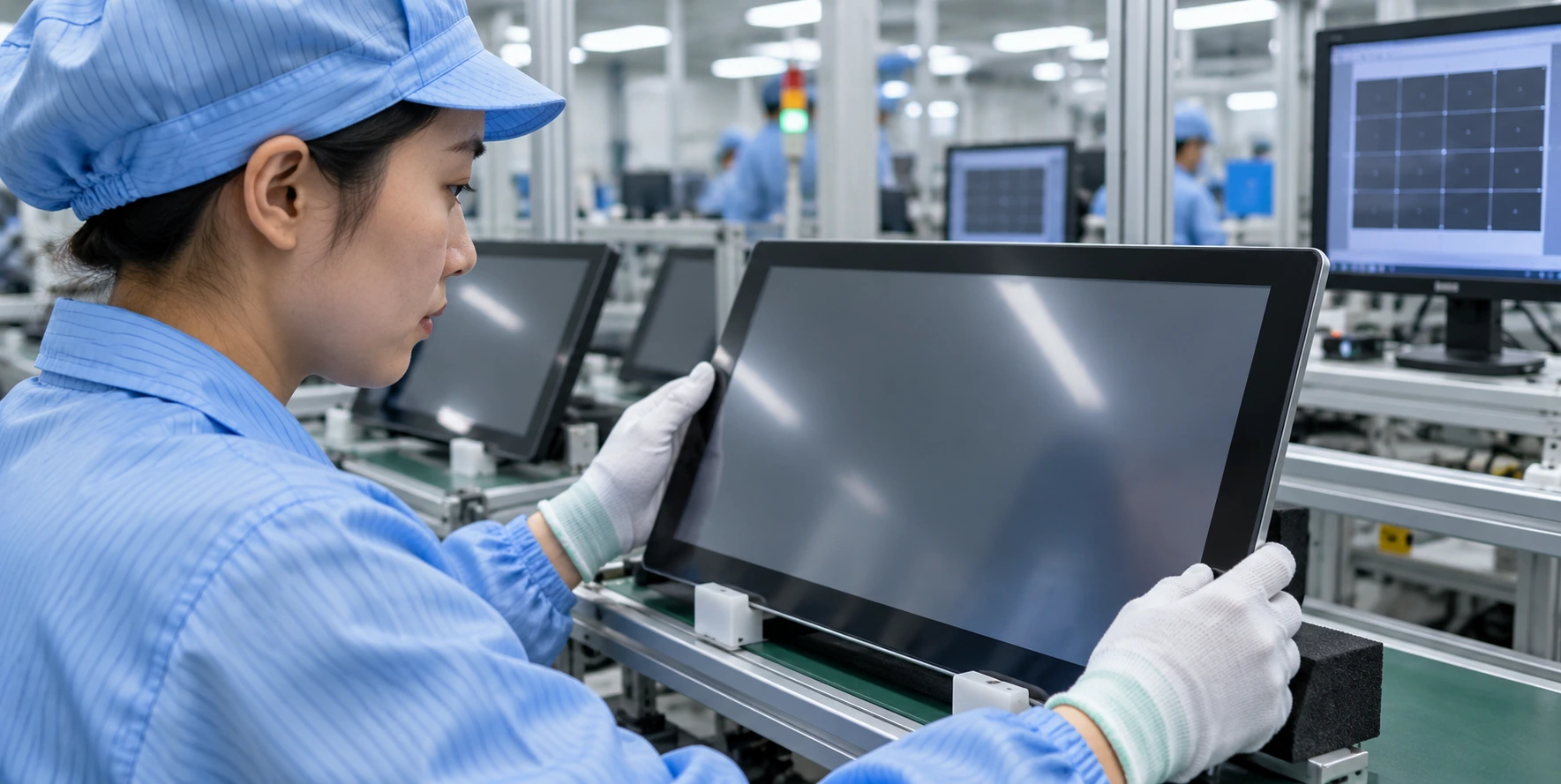 QC engineer testing display