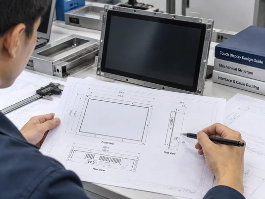Touchscreen monitor cabinet and mounting measurement diagram