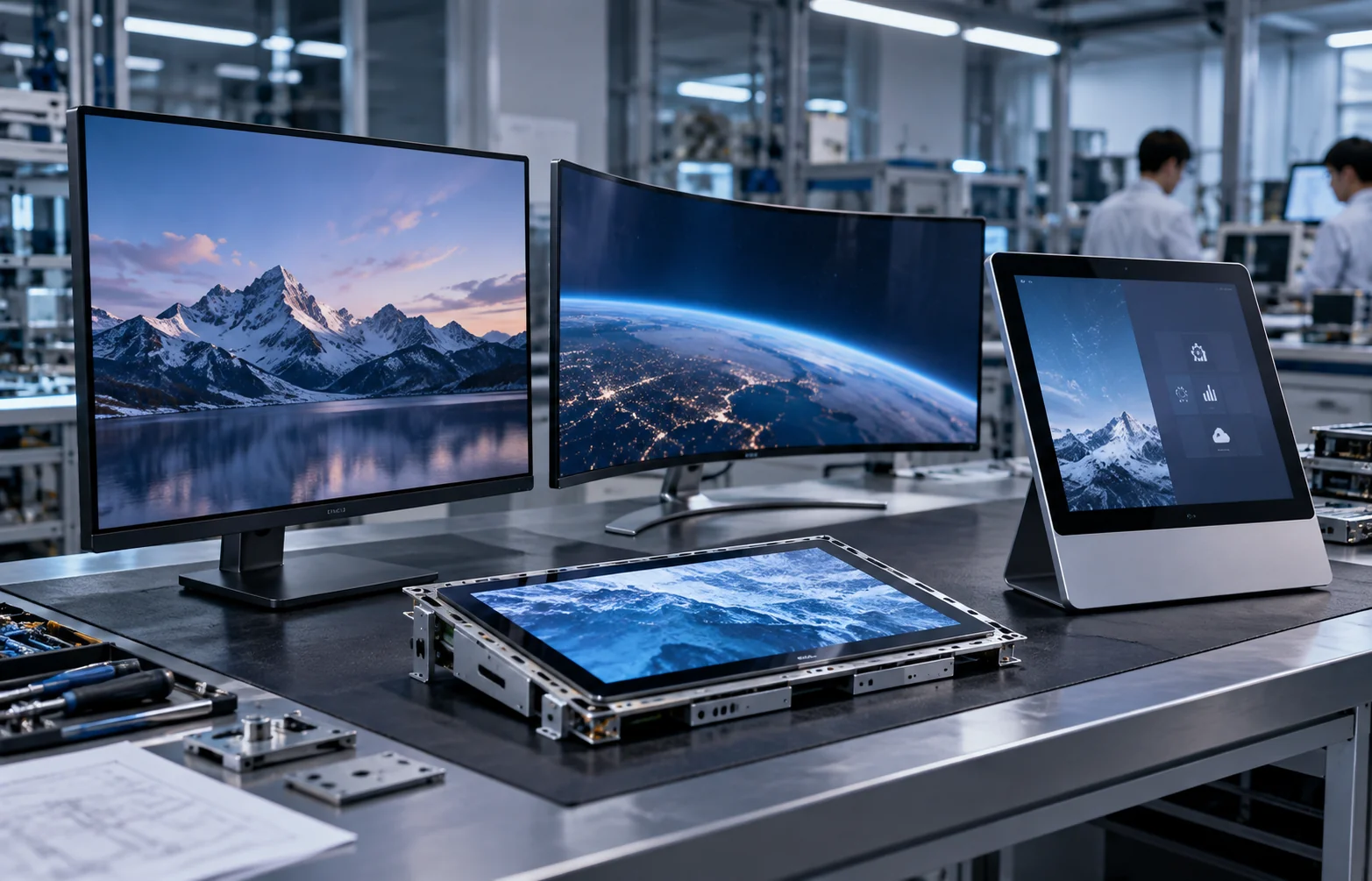 Touchscreen monitor selection path from display structure to system integration
