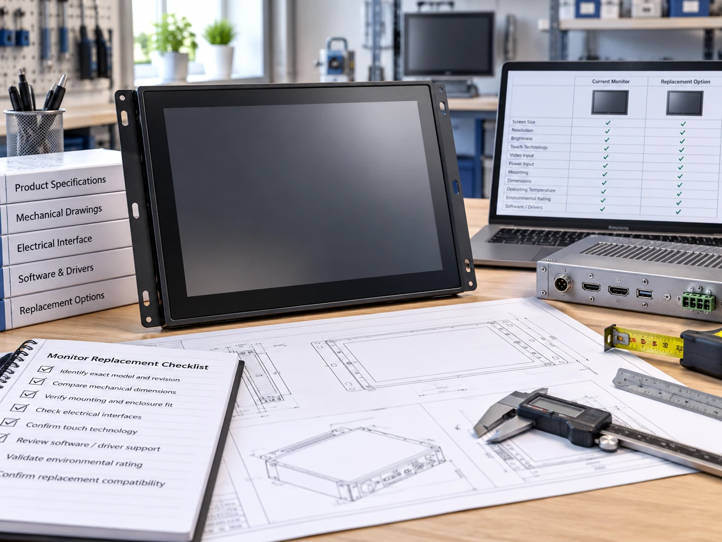 Touchscreen monitor video touch-data and power connection diagram