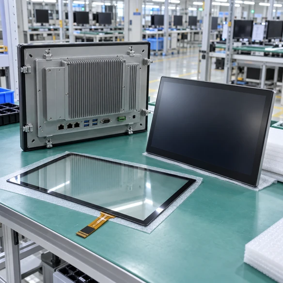 Touchscreen panel display touch sensor controller and enclosure structure