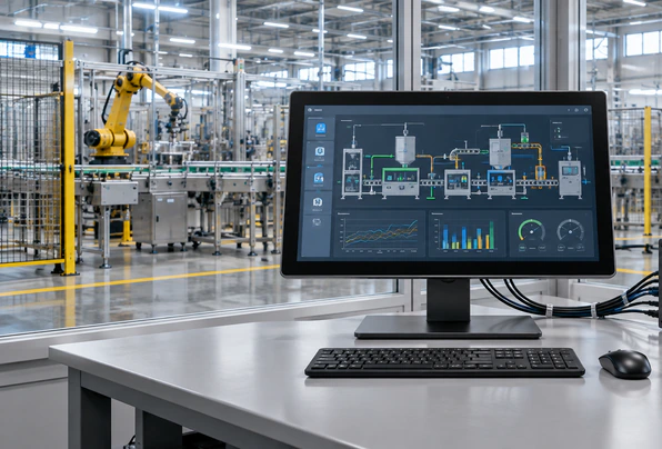 23.8-inch touchscreen monitor in an industrial control workstation