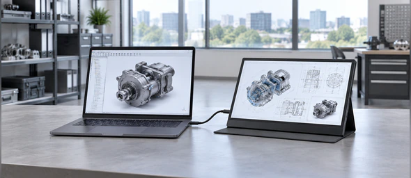 15.6-inch portable touch display beside an unbranded business laptop
