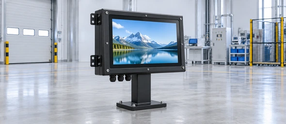 Front-sealed outdoor touchscreen monitor for equipment panel