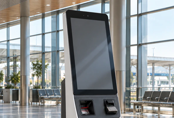 Self-service kiosk with open-frame PCAP touchscreen monitor