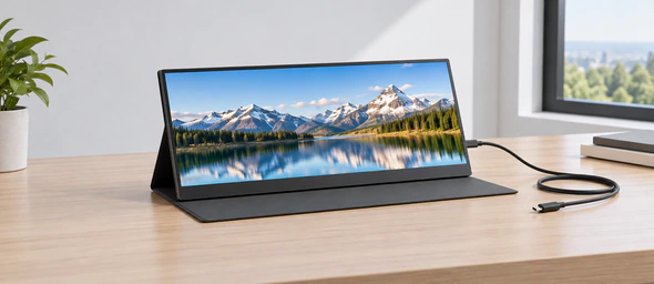 Unbranded 14-inch portable touchscreen with a stable kickstand
