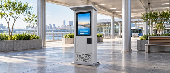 Open-frame touch monitor inside weather-protected kiosk