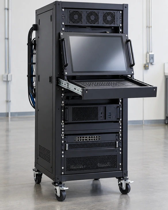 Representative fixed panel rack mount touchscreen monitor integration scenario