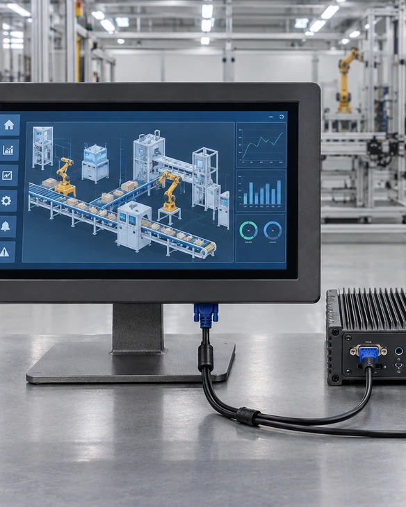 Representative legacy industrial computer VGA touchscreen monitor integration scenario