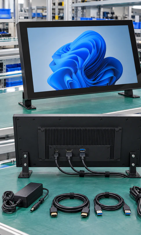 Custom capacitive touchscreen monitor glass housing interface mounting and cable options