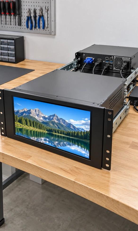 Custom rack mount touchscreen monitor front panel touch interface and mounting options