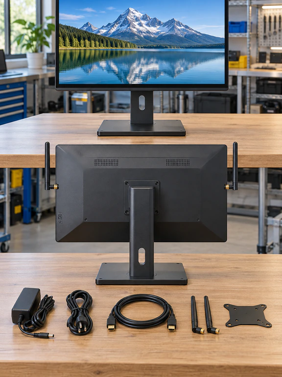 Wireless touchscreen monitor architecture with video touch and power paths
