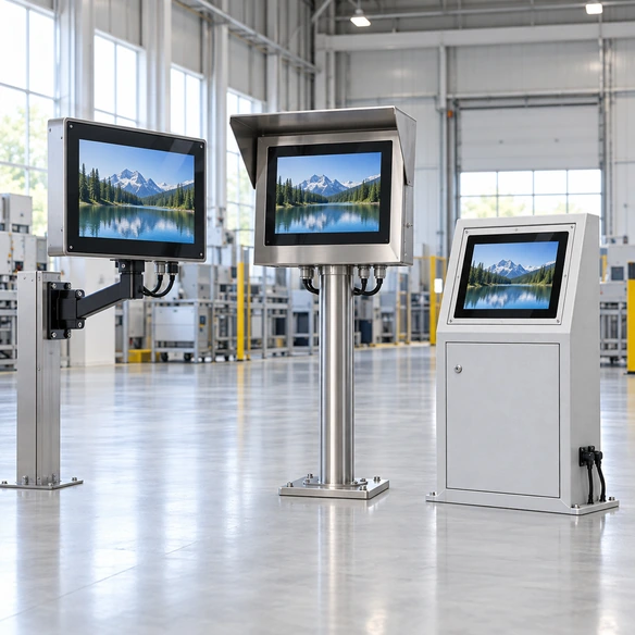 Outdoor touchscreen monitor front IP protection fully sealed enclosure and kiosk integration comparison