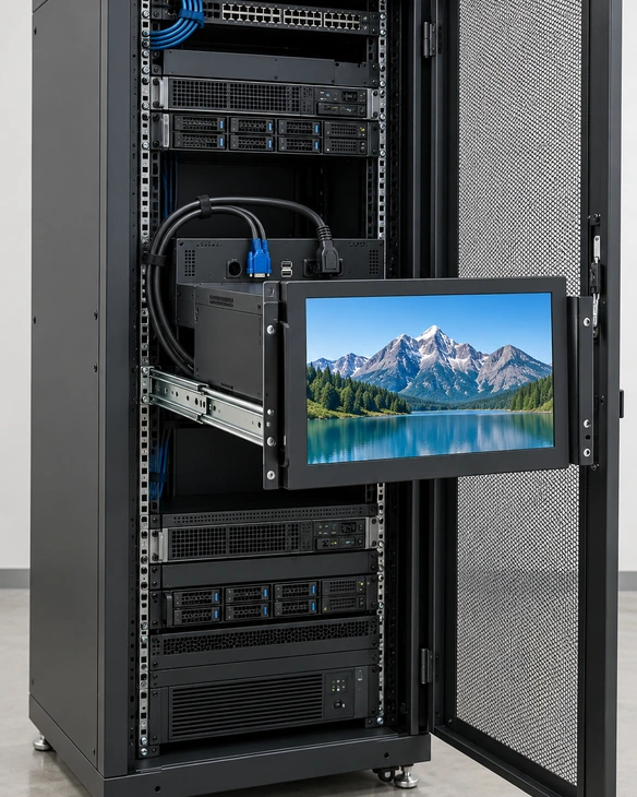 Rack mount touchscreen monitor U height front panel mounting depth and connector clearance